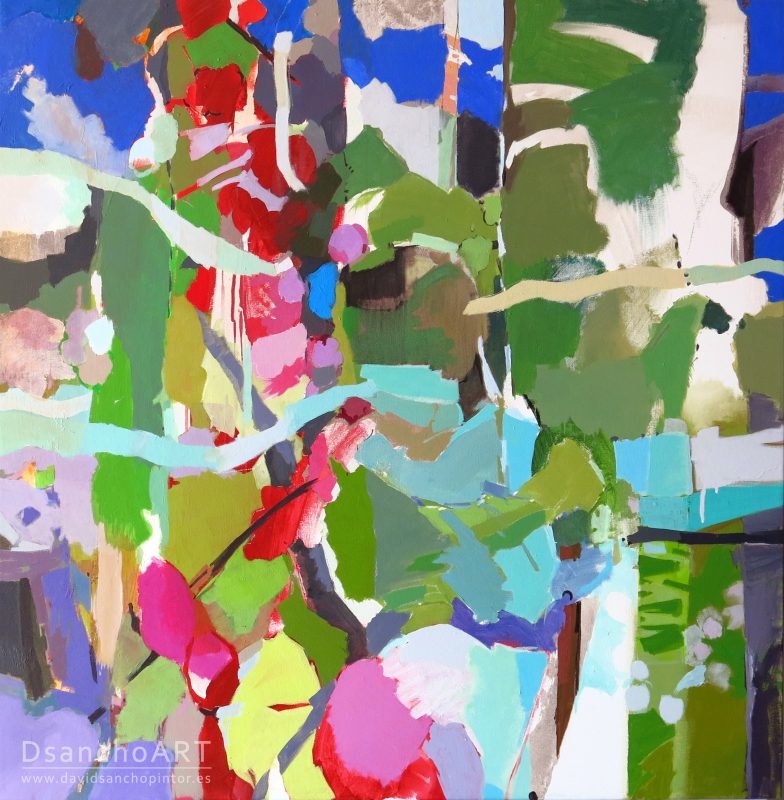 David-Sancho-Cipreses-Cipreses- de- la Concepcion I-. 100 x100 cm, acrilico lienzo.