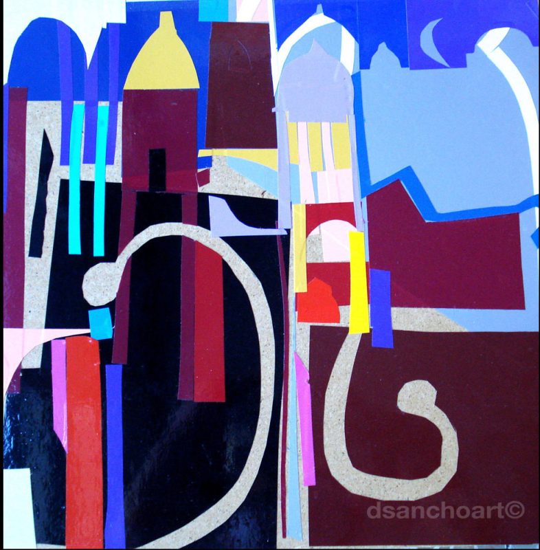 David-Sancho-Collages-Marroquíes-RECUERDO DE ASILAH. 24 X 24cm-. Collage vinilo.