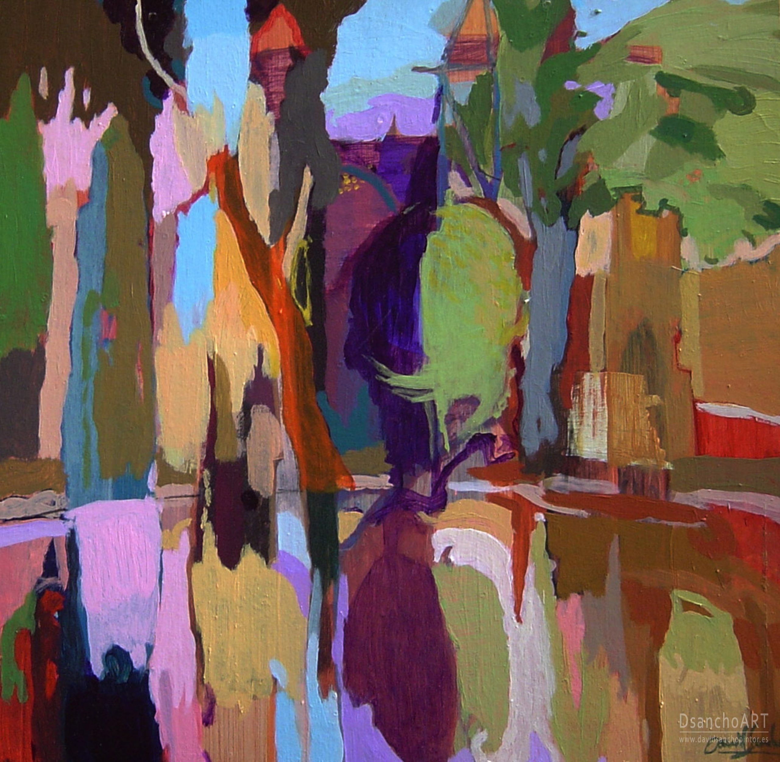 David-Sancho-Paisajes-ESTANQUE-40X40 cm- acrilico sobre- tabla.