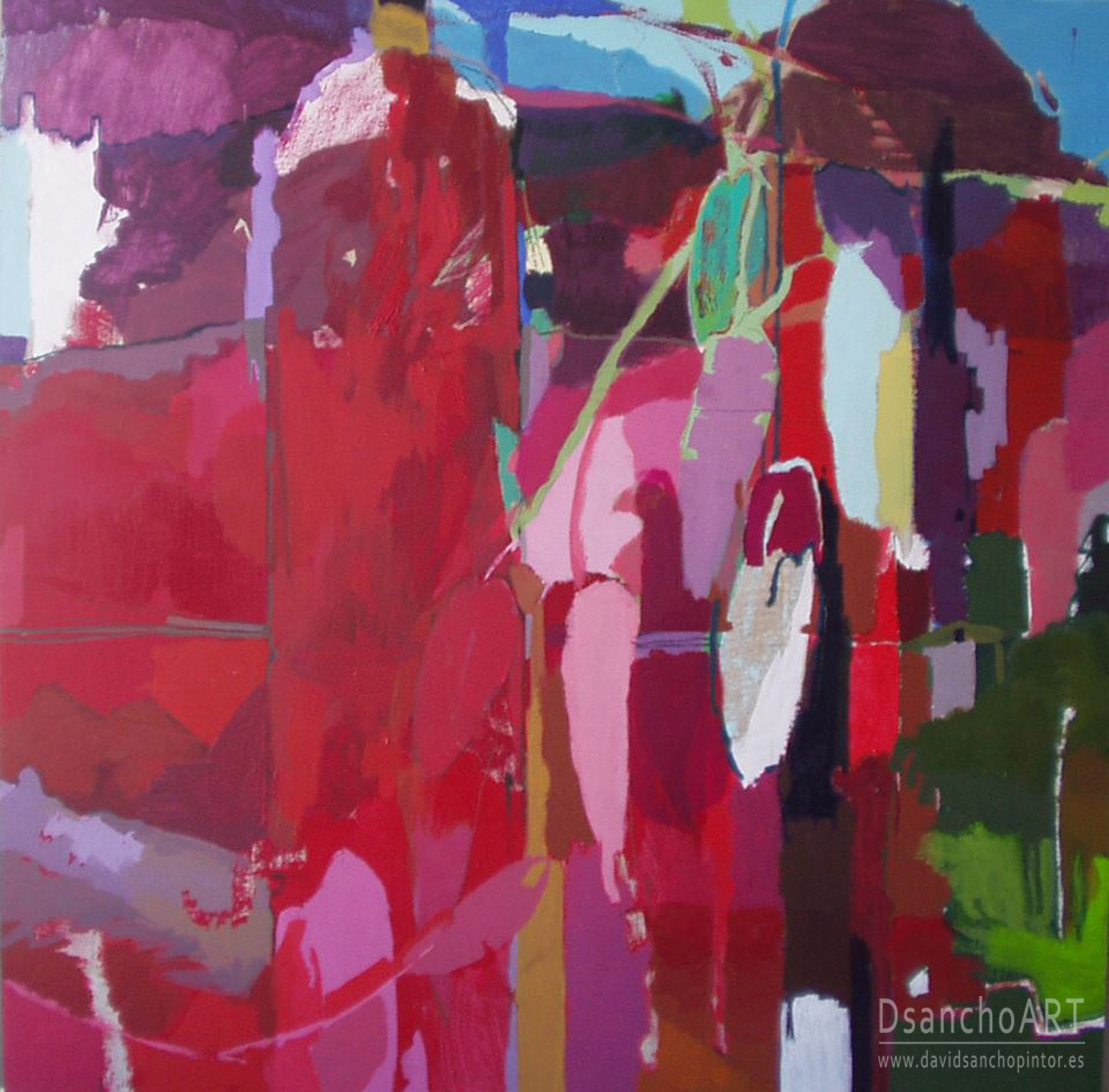 David-Sancho-Paisajes- Montana- roja- 74 x74 cm-acrilico -tabla