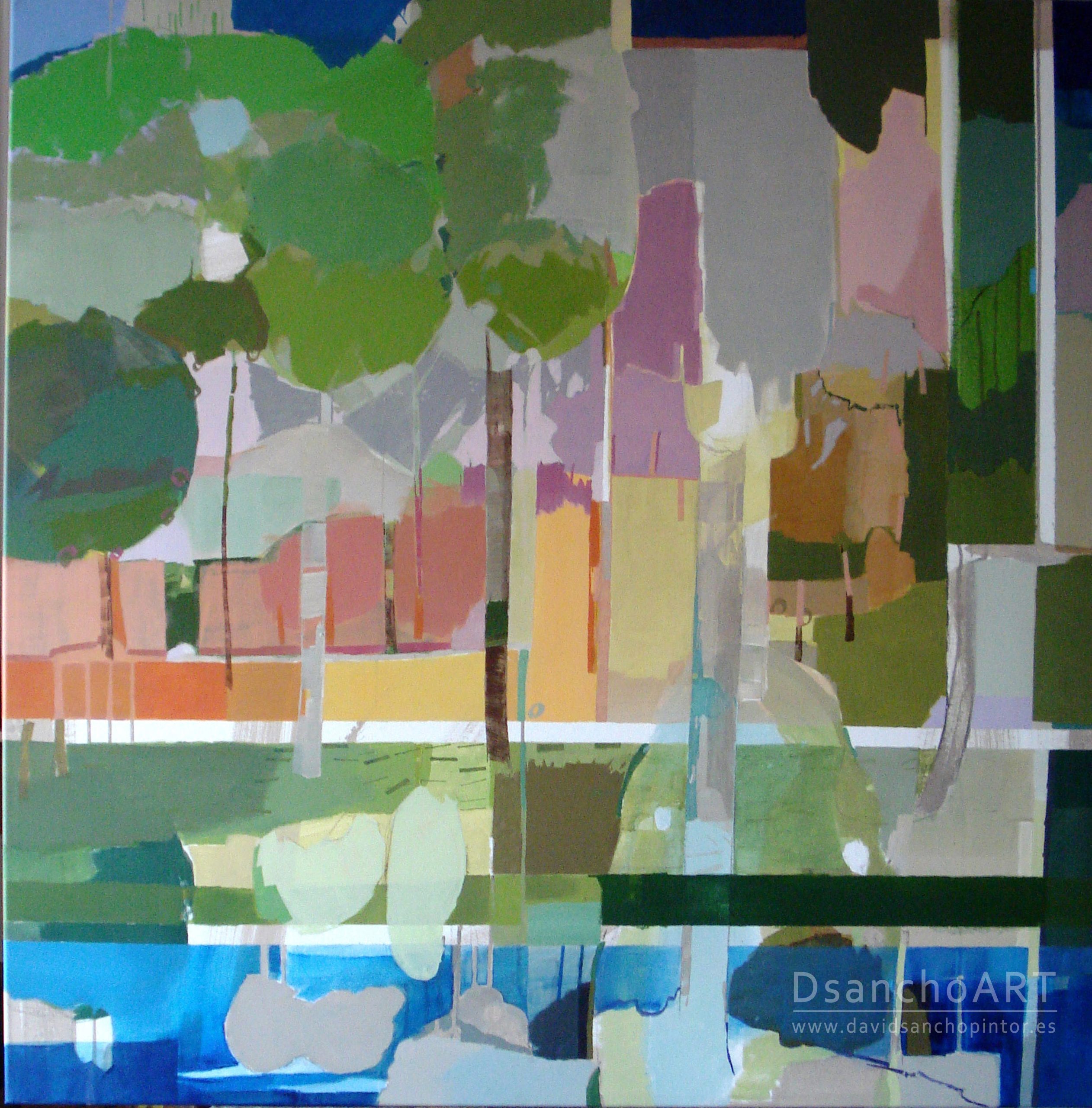 David-Sancho-Paisajes-PAISAJE -CON- TRONCOS -III. 100 x 100 cm- acrilico- lienzo.