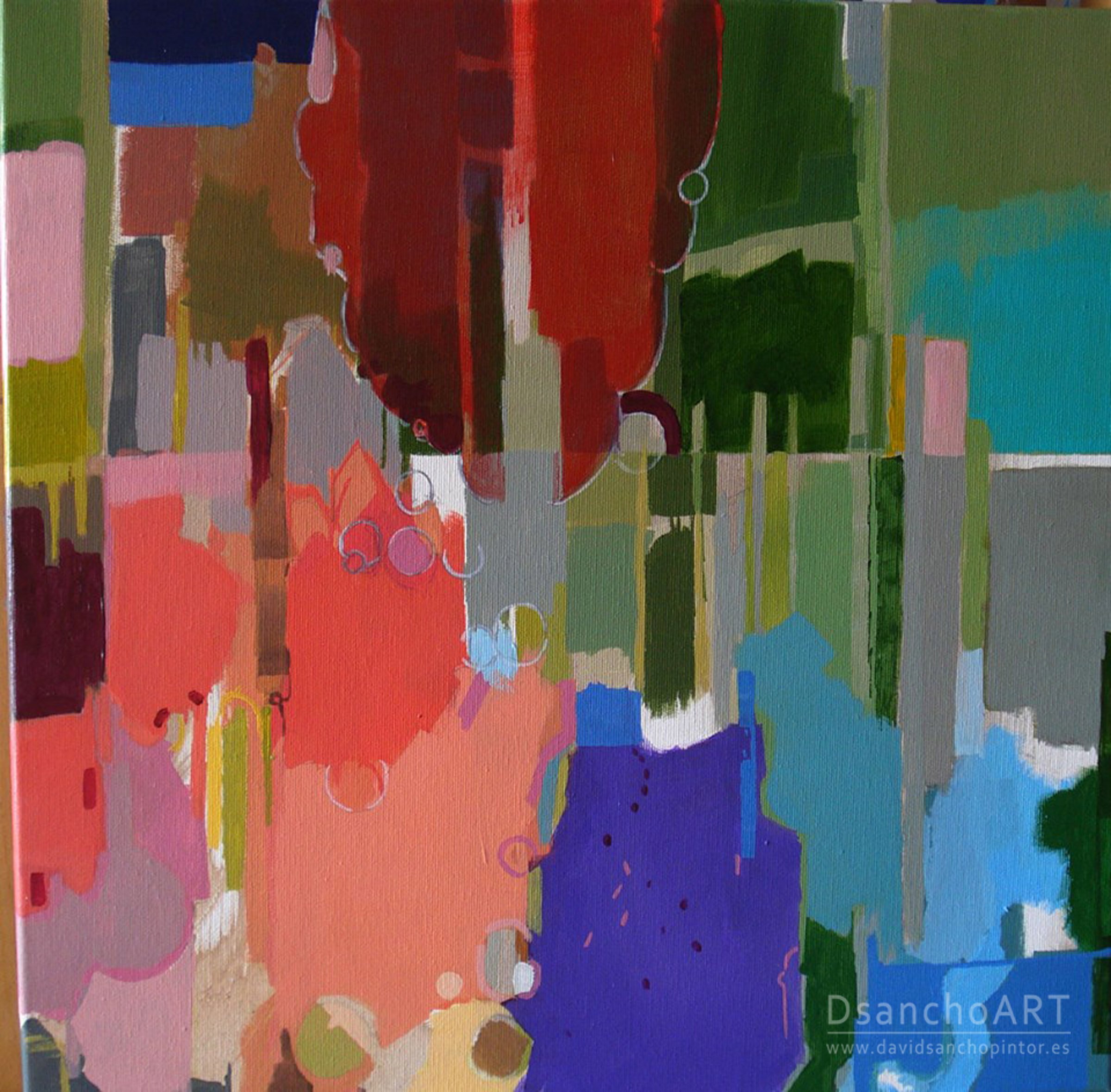 David-Sancho-Paisajes-Paisaje- con -árbol -rojo-50 x 50cm-acrílico lienzo