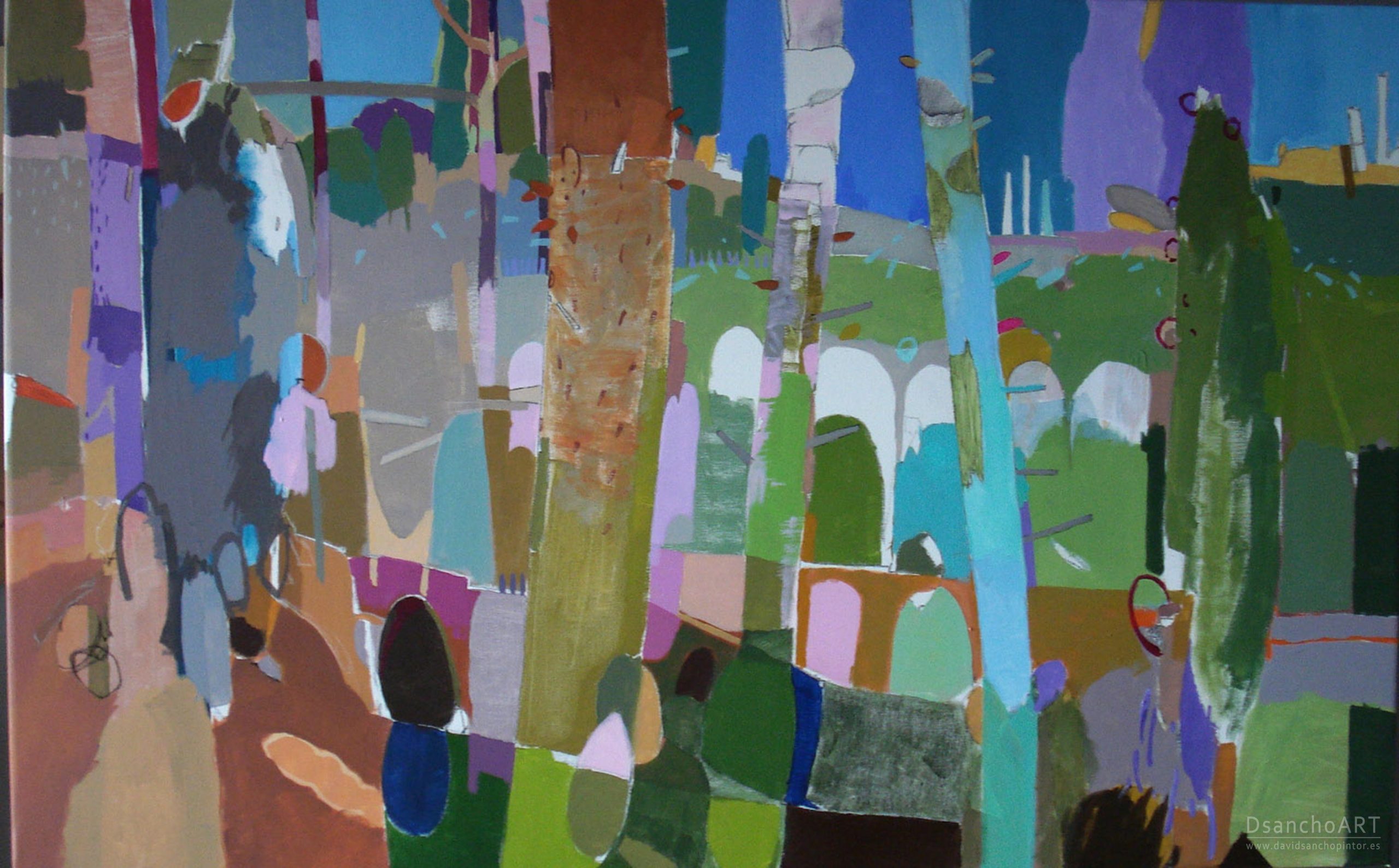 David-Sancho-Paisajes-TRONCOS -EN EL- PAISAJE. 116 X 73cm- acrílico sobre lienzo.